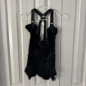 Artist made Real Leather & Rabbit Halter Top